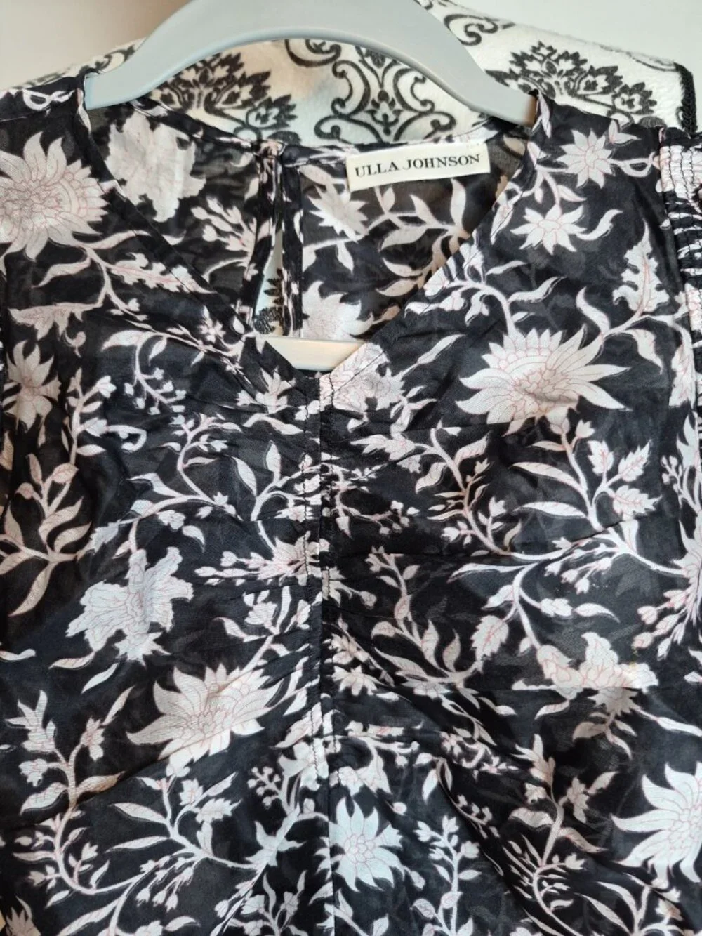 Ulla Johnson Posey Floral Silk Cotton Puff Sleeve Blouse Top Black White Sz 4